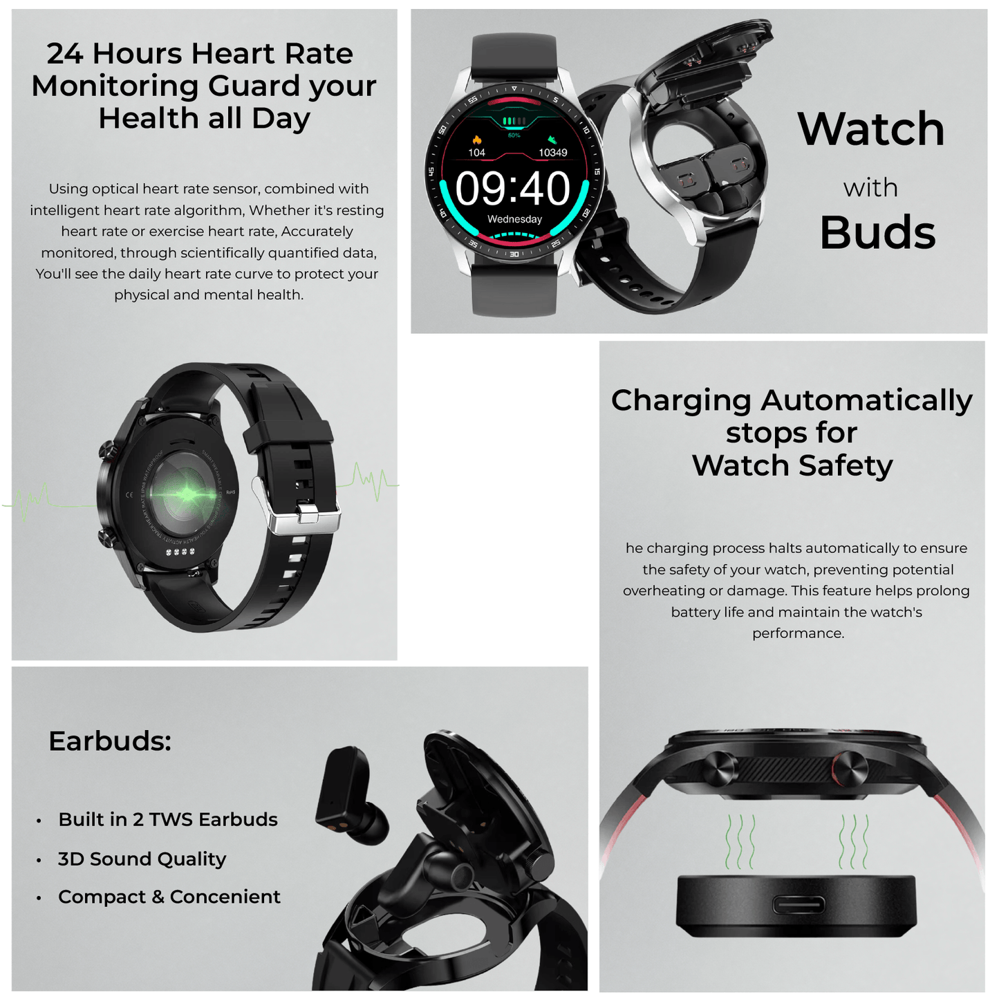 GT5 Watch Buds (2in1 Build-in Tws Earpods Round Smart Watch)